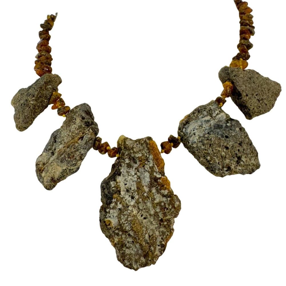 Baltic Amber Statement Necklace Raw Unpolished Chunky Beaded Boho Rustic (N280)